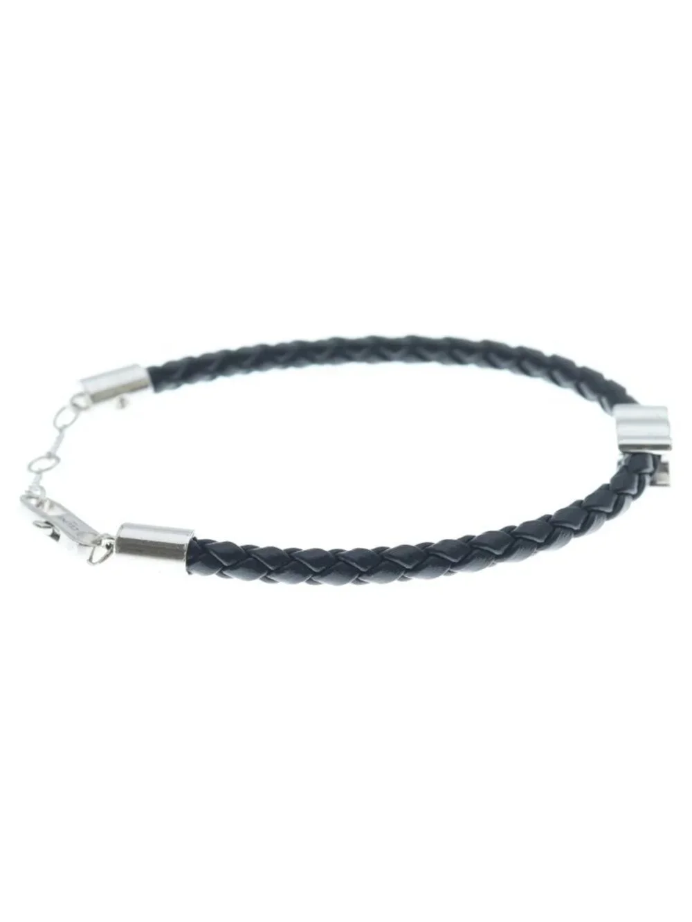 Celine Triomphe Leather Beach Bra Bangle Silver Black Bracelet